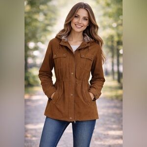 Aeropostale Brown Flannel Lined Hooded Utility Jacket Gorpcore Preppy Outdoor M